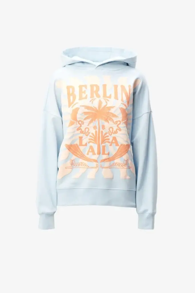 Lala Berlin Hoodie Irina cotton sunset palm light blue Clearance-Verkauf