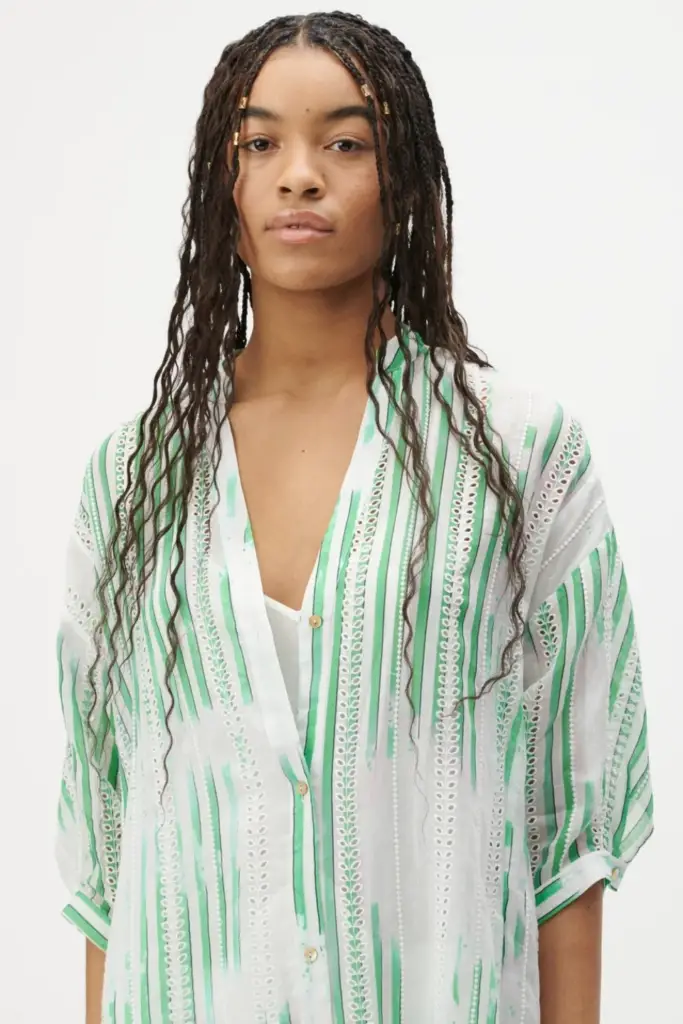 Lala Berlin Dress Dacire bast fiber green stripes Black Friday