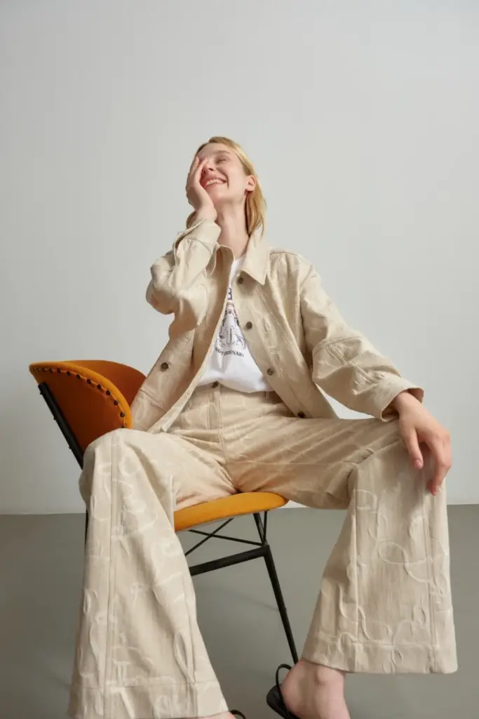 Lala Berlin Pants Pamir cotton mix lalagram jacquard beige Wochenangebot