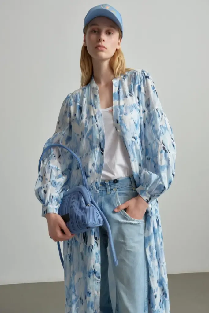 Lala Berlin Dress Dinella cotton floral fountain blue Clearance-Verkauf