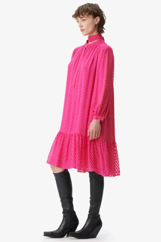 Lala Berlin Dress Day viscose/silk blend polka dot dragonfruit 2025