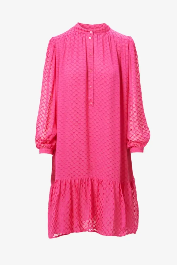 Lala Berlin Dress Day viscose/silk blend polka dot dragonfruit 2025