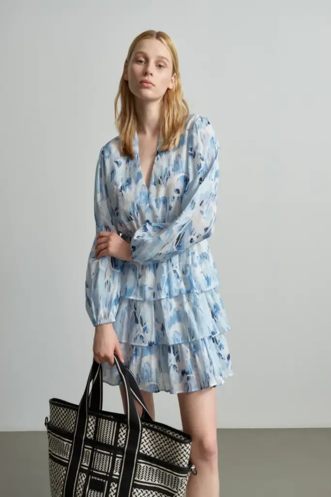 Lala Berlin Dress Danuta cotton floral fountain blue Outlet