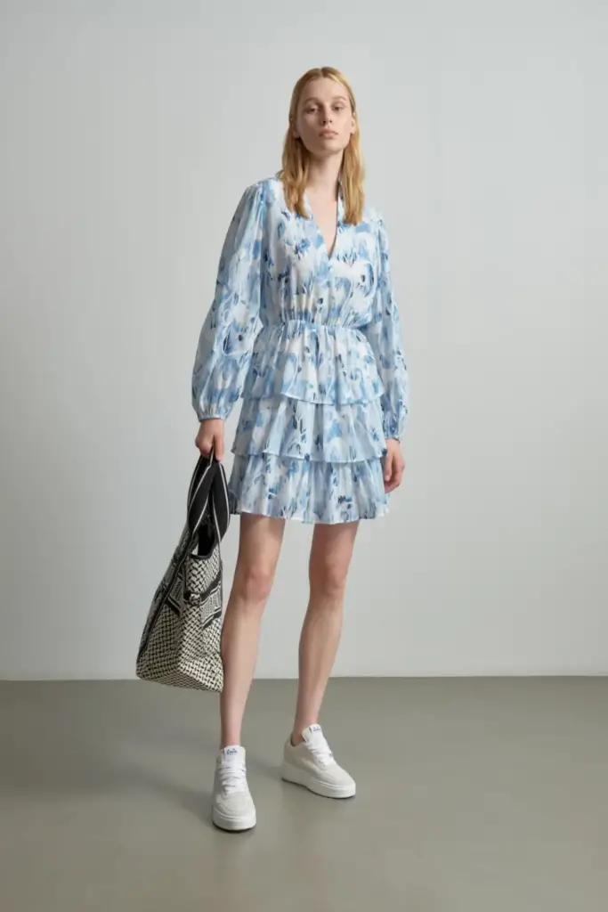 Lala Berlin Dress Danuta cotton floral fountain blue Outlet