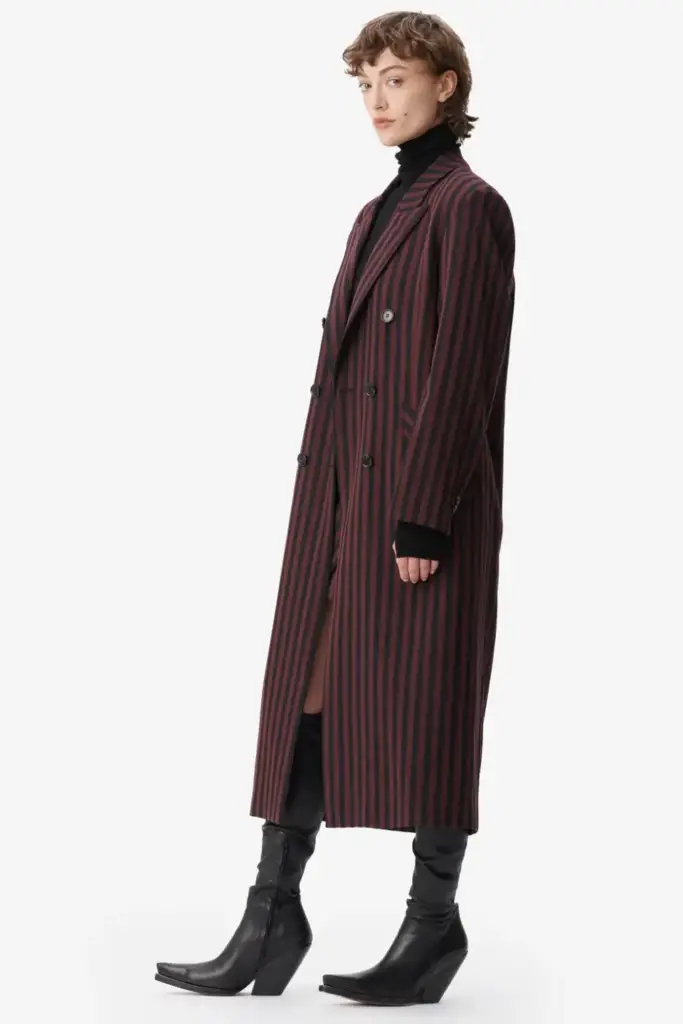 Lala Berlin Coat Odith polyester mix stripe fudge Fabrikpreis