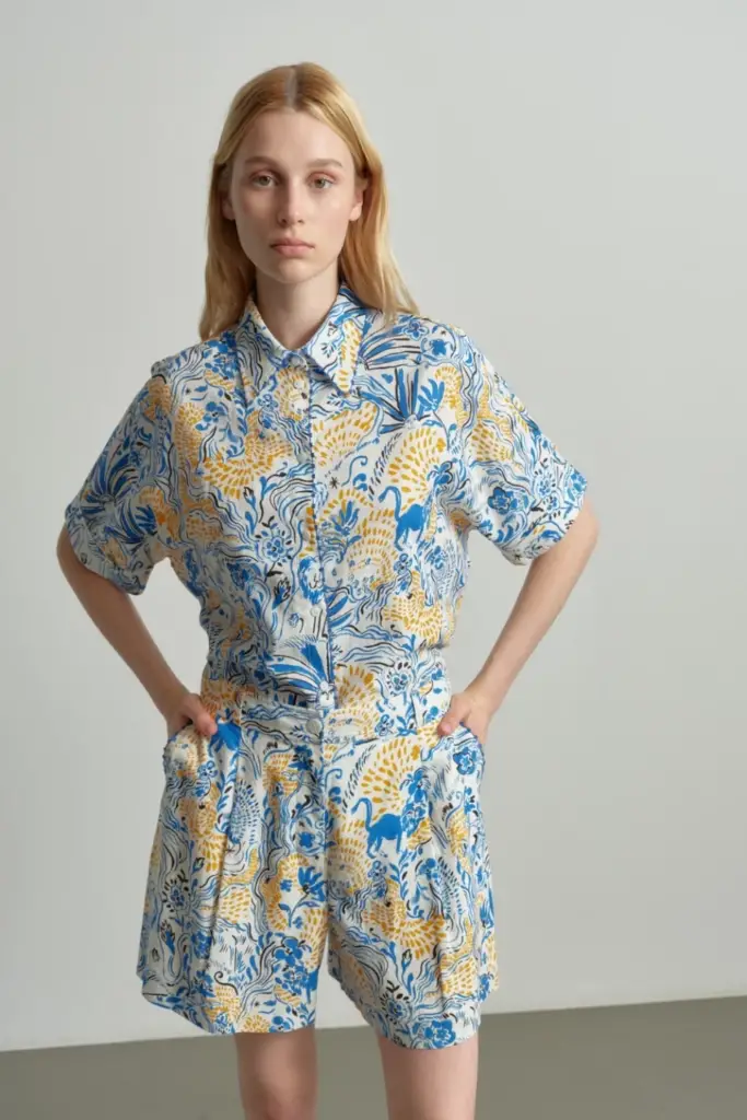 Lala Berlin Blouse Betta linen/viscose blend magic garden day Preisnachlass