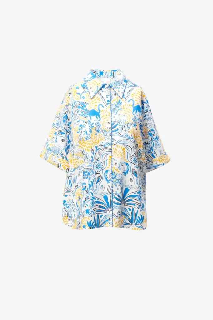 Lala Berlin Blouse Betta linen/viscose blend magic garden day Preisnachlass