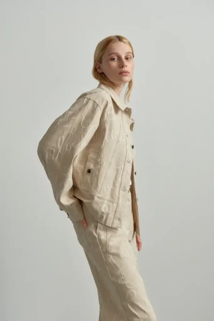 Lala Berlin Jacket Jacek cotton mix lalagram jacquard beige Vatertagsangebot