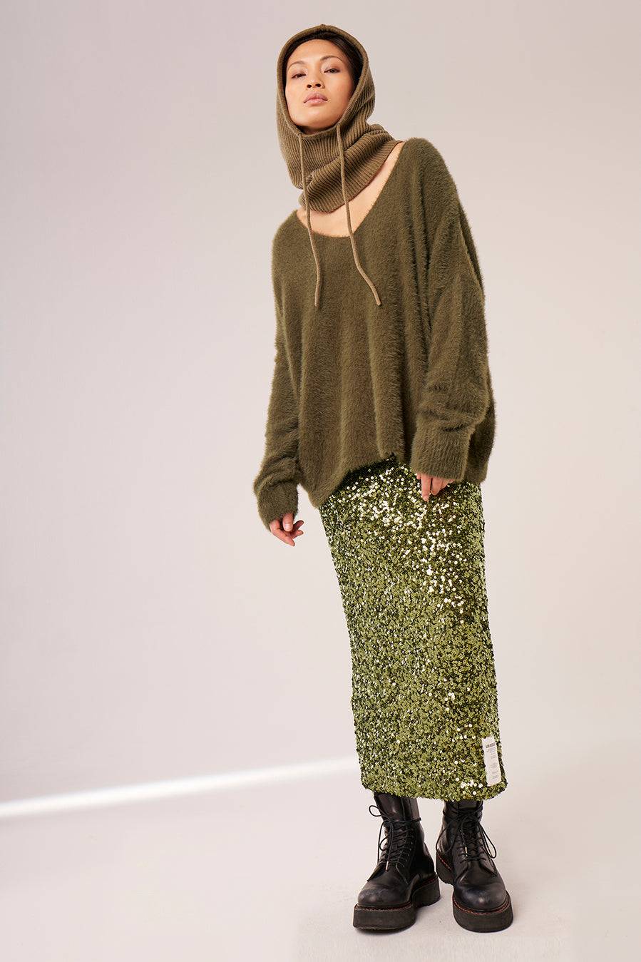 Liv Bergen Sweater HI knit in olive Tiefpreis