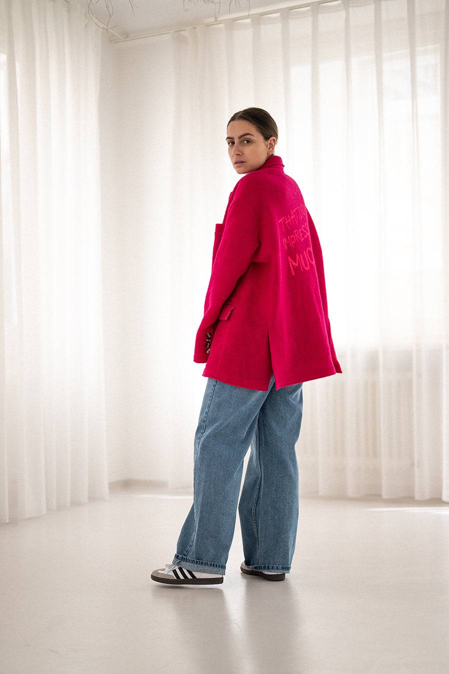 Liv Bergen Oversized Jacke "THAT DON'T IMPRESS ME MUCH" in creme Letzte 3 Tage