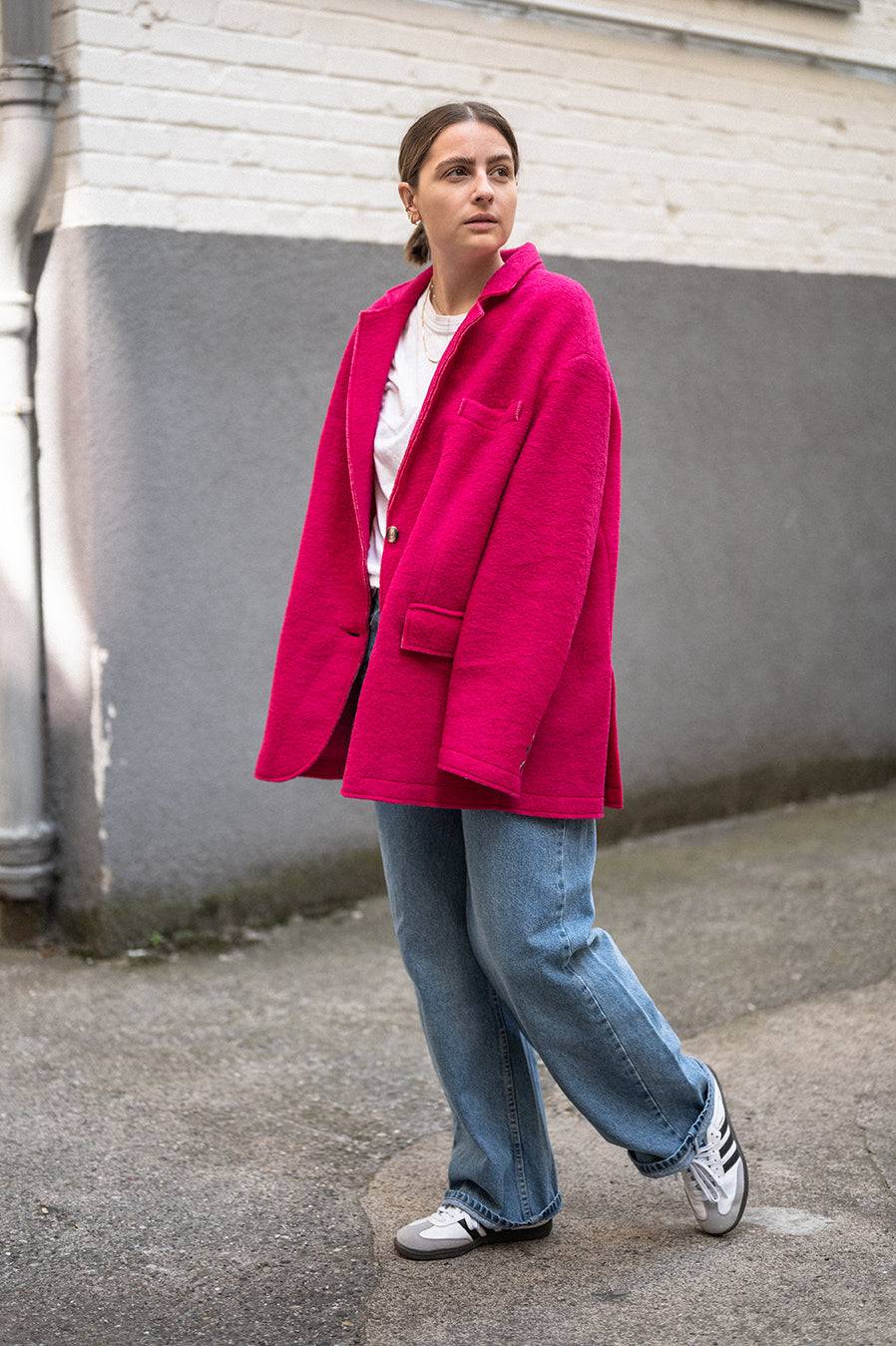 Liv Bergen Oversized Jacke "THAT DON'T IMPRESS ME MUCH" in pink Sonderangebot der Fabrik