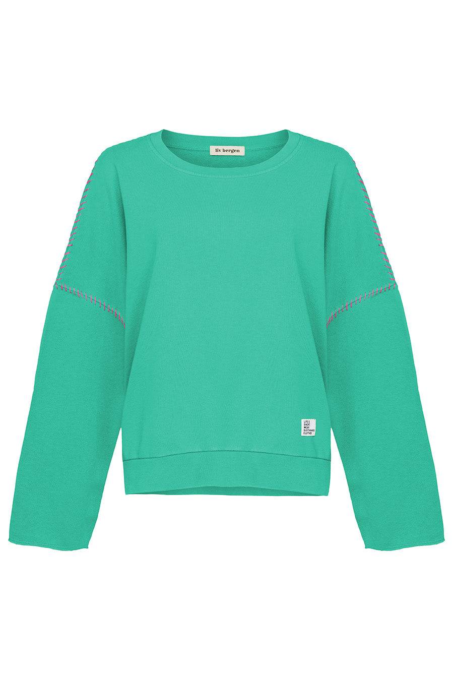Liv Bergen Sweater "100% Organic Cotton" handstitched in emerald Letzte 2 Tage