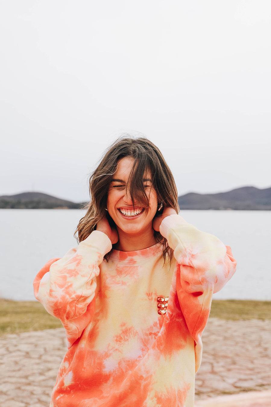 Liv Bergen Sweater Clouds in orange Verkauf