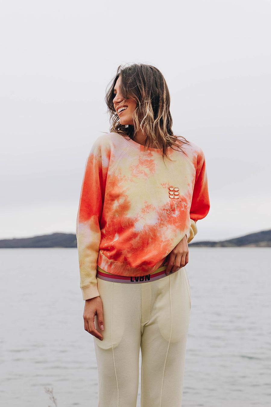 Liv Bergen Sweater Clouds in orange Verkauf