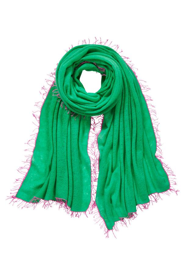 Pur Schoen Schal limette fransen pink Fabrikladen