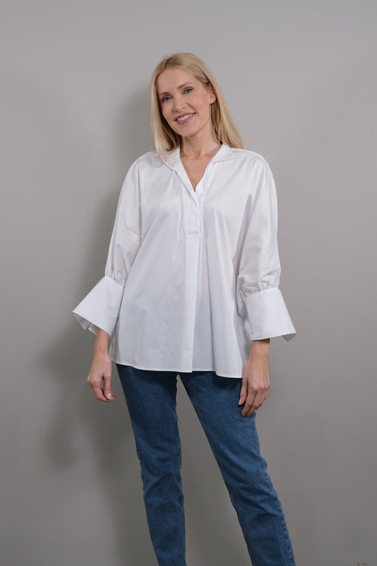 Soluzione Bluse mit 7/8 Ballonärmel Bianca Super Sparpreis