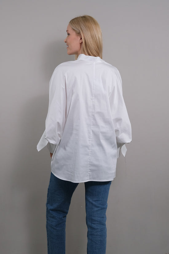 Soluzione Bluse mit 7/8 Ballonärmel Bianca Super Sparpreis