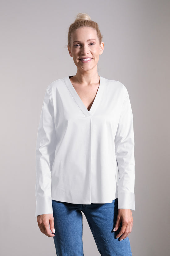Soluzione Jerseybluse mit V-Ausschnitt & Manschetten Bis zu 50% Rabatt