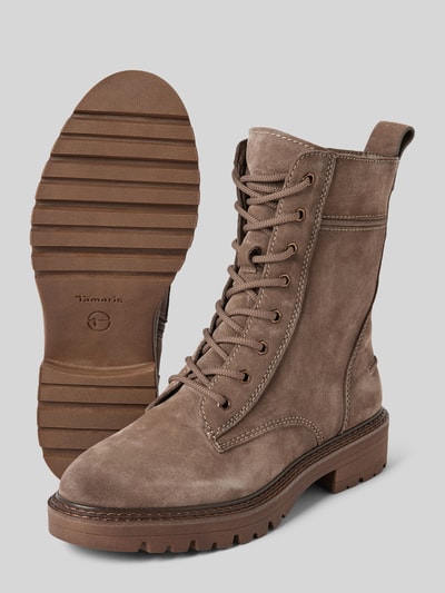 Peek & Cloppenburg TamarisSchnürboots aus Leder mit Ziernähten in mittelbraun Große Rabatte