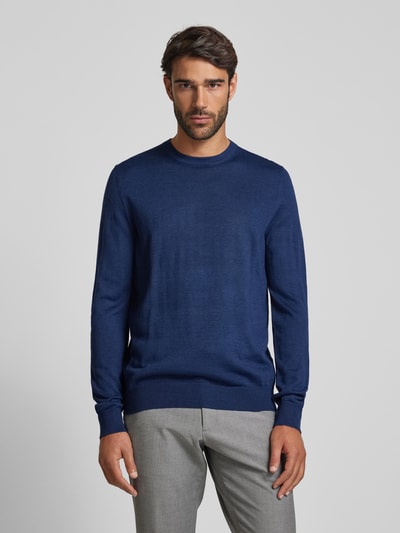 Peek & Cloppenburg Christian Berg MenStrickpullover mit Rundhalsausschnitt in dunkelblau melange im Angebot