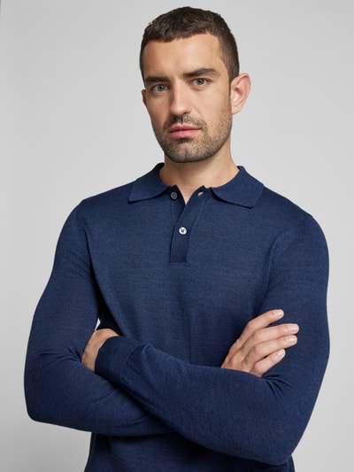 Peek & Cloppenburg Christian Berg MenSlim Fit Strickpullover mit Polokragen in dunkelblau melange Günstiger Verkauf