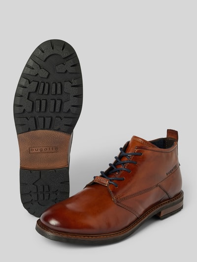 Peek & Cloppenburg bugattiDerby-Schuhe aus Leder mit Label-Print Modell 'Lobo' in cognac Limitierter Zeitrabatt