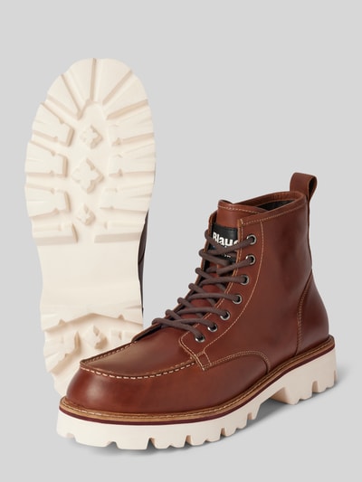 Peek & Cloppenburg Blauer USASchnürboots aus Leder mit Label-Detail Modell 'RUSK03' in cognac Lagerräumung