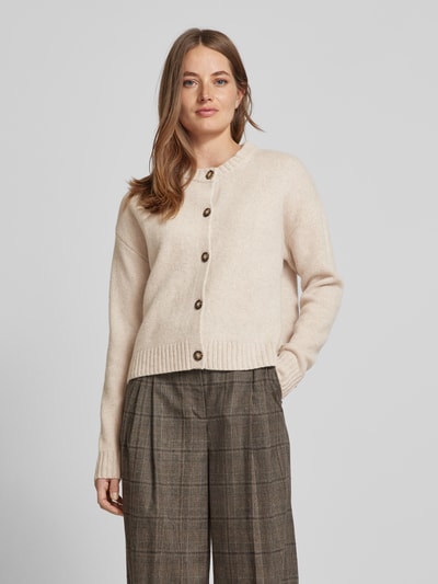 Peek & Cloppenburg Christian Berg WomanStrickjacke aus Wolle mit Rundhalsausschnitt in beige melange Weihnachtsangebot