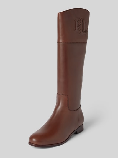 Peek & Cloppenburg Lauren Ralph LaurenLederstiefel mit Label-Stitching Modell 'JUSTINE' in dunkelbraun
