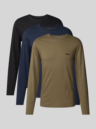 Peek & Cloppenburg BOSSLongsleeve mit Label-Stitching im 3er-Pack in oliv