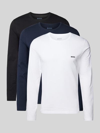 Peek & Cloppenburg BOSSLongsleeve mit Label-Stitching im 3er-Pack in dunkelblau