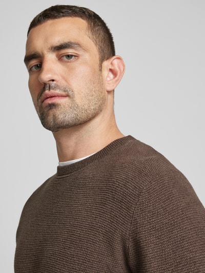 Peek & Cloppenburg SELECTED HOMMEStrickpullover mit gerippten Abschlüssen Modell 'ROSS' in dunkelbraun Zeitlich begrenztes Angebot