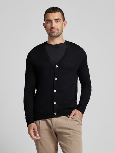 Peek & Cloppenburg Christian Berg MenSlim Fit Cardigan aus Woll-Mix mit V-Ausschnitt in black Neueste Stile