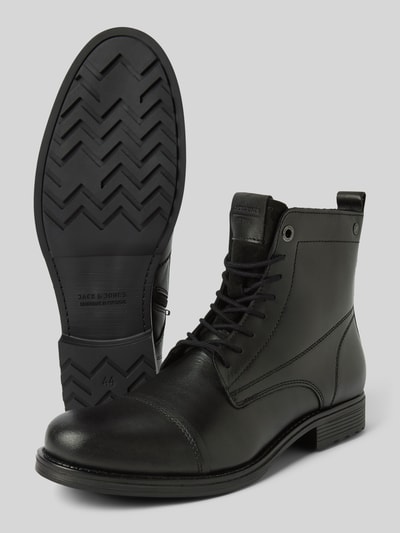 Peek & Cloppenburg Jack & JonesSchnürboots aus Leder mit Ziernähten Modell 'SHAUN' in black Bis zu 50% Rabatt