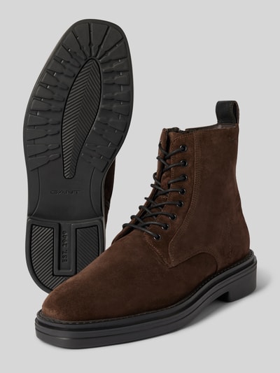 Peek & Cloppenburg GantSchnürboots aus Leder mit Label-Schriftzug Modell 'Boggar' in mittelbraun 50% Rabatt für begrenzte Zeit